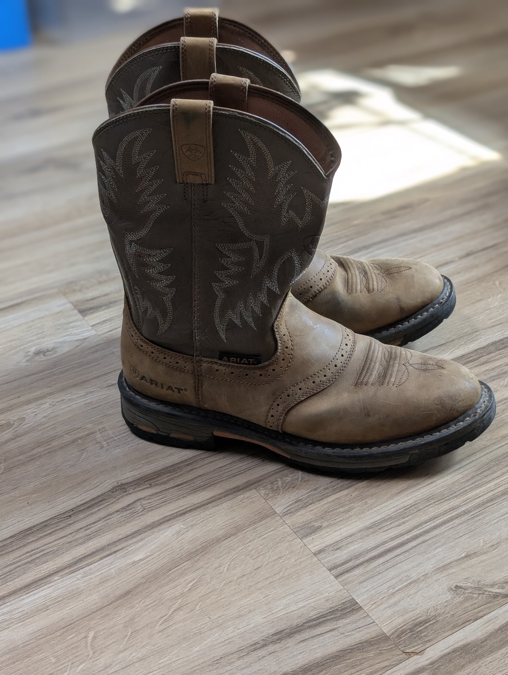 ARIAT QuickDraw Brown Leather Round Toe Pull On Western/Work Boots Size 10EE